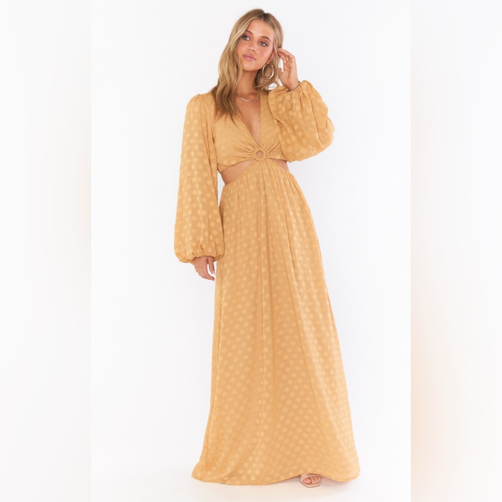 Show Me Your MuMu Mustard Yellow Maxi Dress with Cutout & Balloon Sleeves